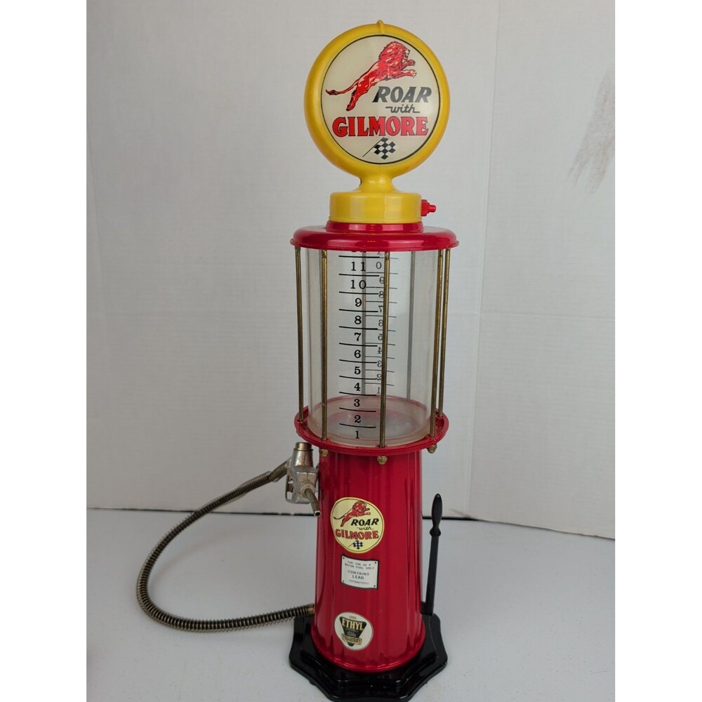 OLDE TYME ROAR WITH GILMORE VISIBLE GAS PUMP REPRO LIQUID DISPENSER 21" TALL